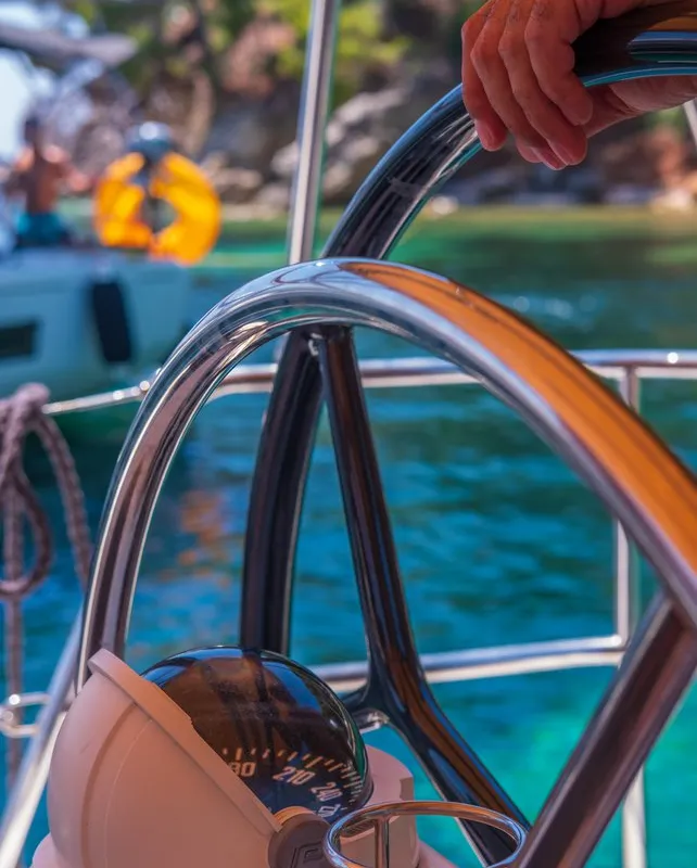 Cockpit of Artdrenalin, a Jeanneau Sun Odyssey 479 sailboat at Municipal Unit of Lefkada, Greece