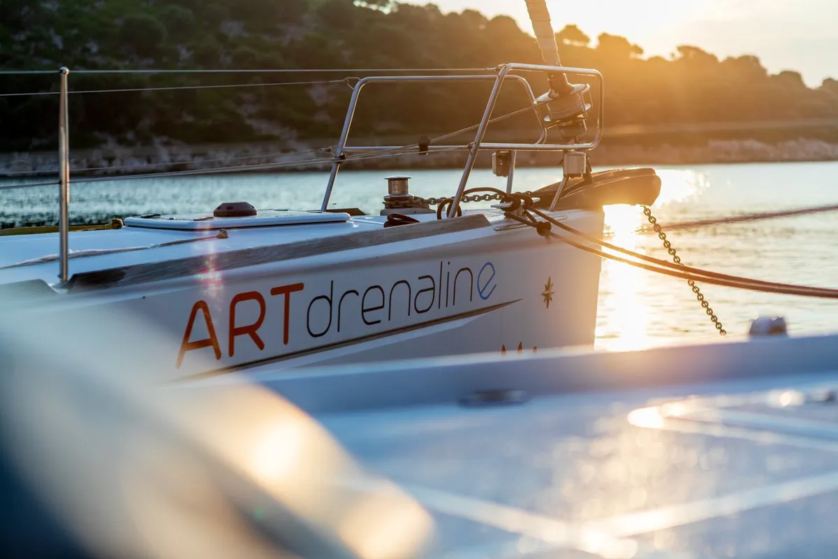 Exterior view of Artdrenalin, a Jeanneau Sun Odyssey 479 sailboat at Municipal Unit of Lefkada, Greece