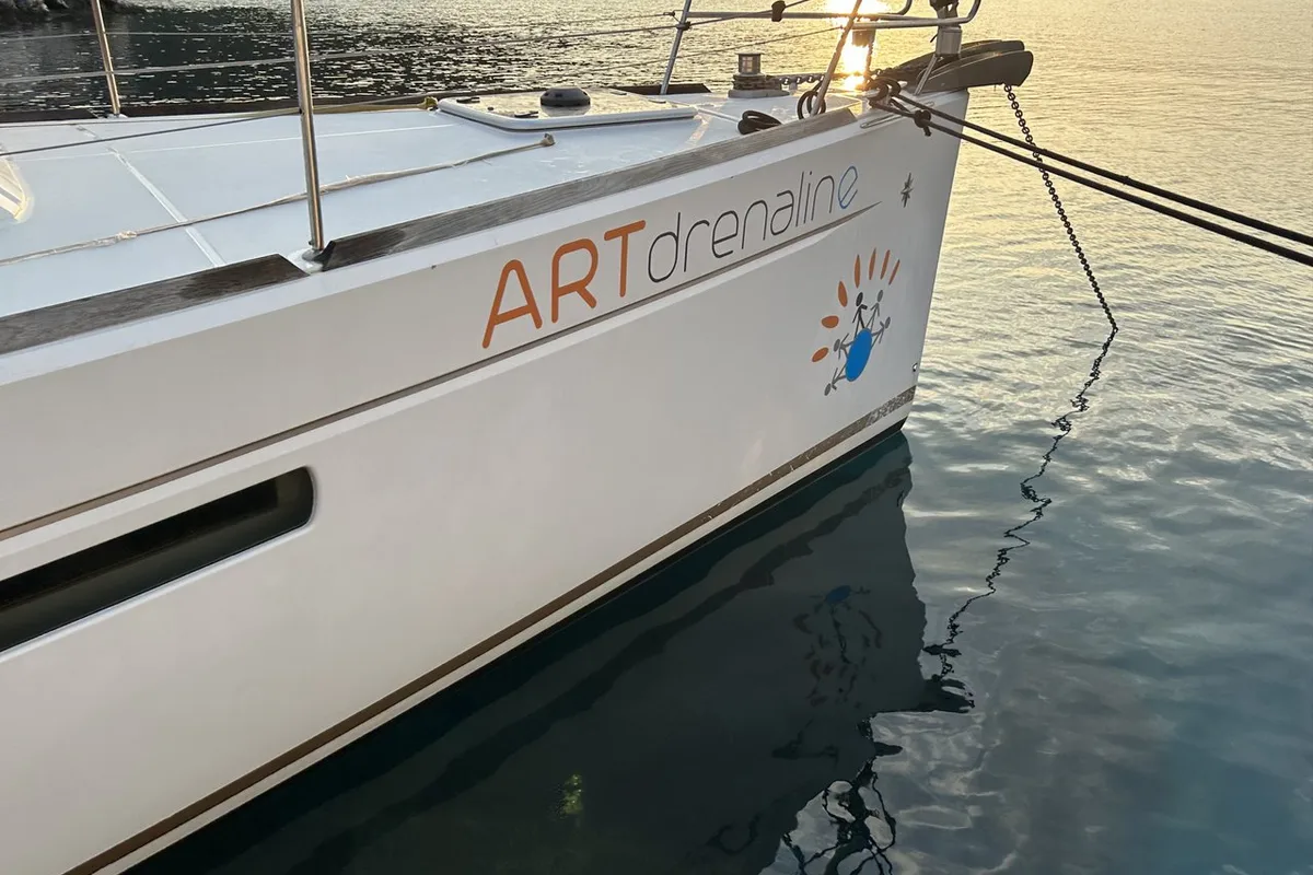 Exterior view of Artdrenalin, a Jeanneau Sun Odyssey 479 sailboat at Municipal Unit of Lefkada, Greece