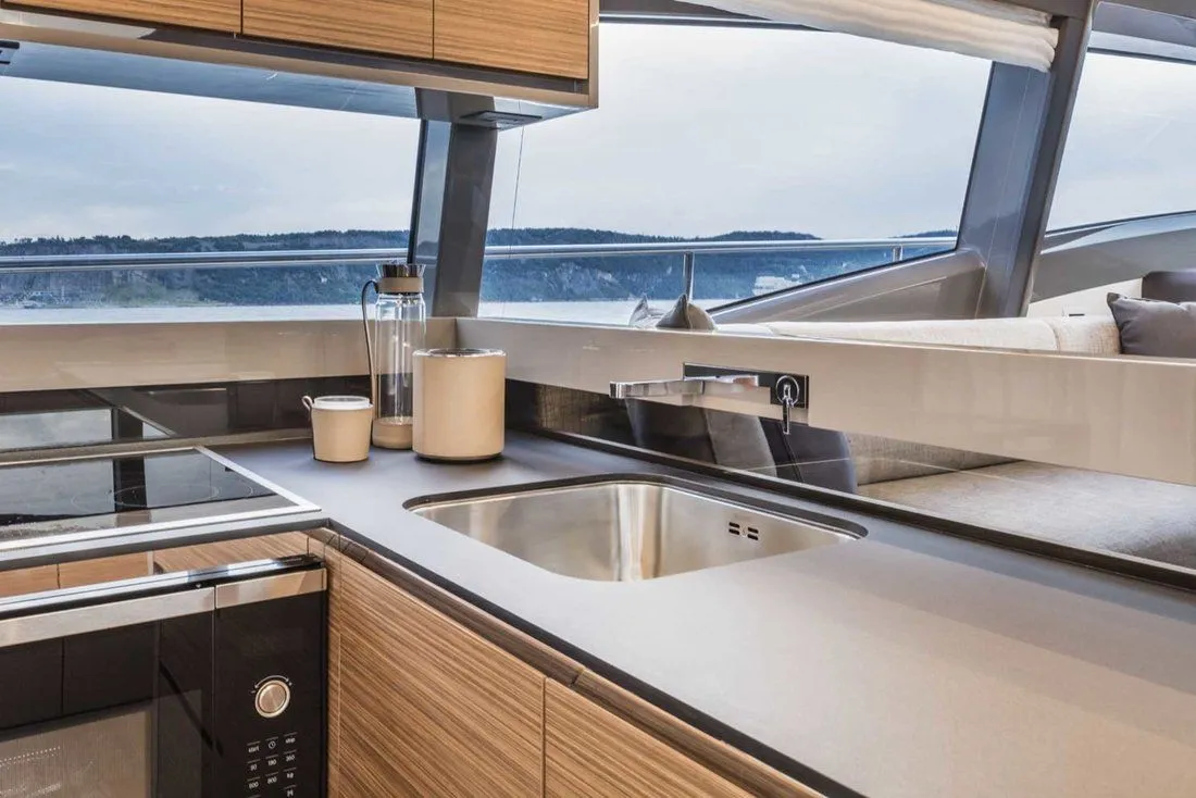 Galley of Lady Esmeralda, a Ferretti Yachts 450 motor yacht at Podstrana - Miljevac, Croatia