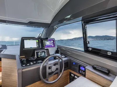 Cockpit of Lady Esmeralda, a Ferretti Yachts 450 motor yacht at Podstrana - Miljevac, Croatia