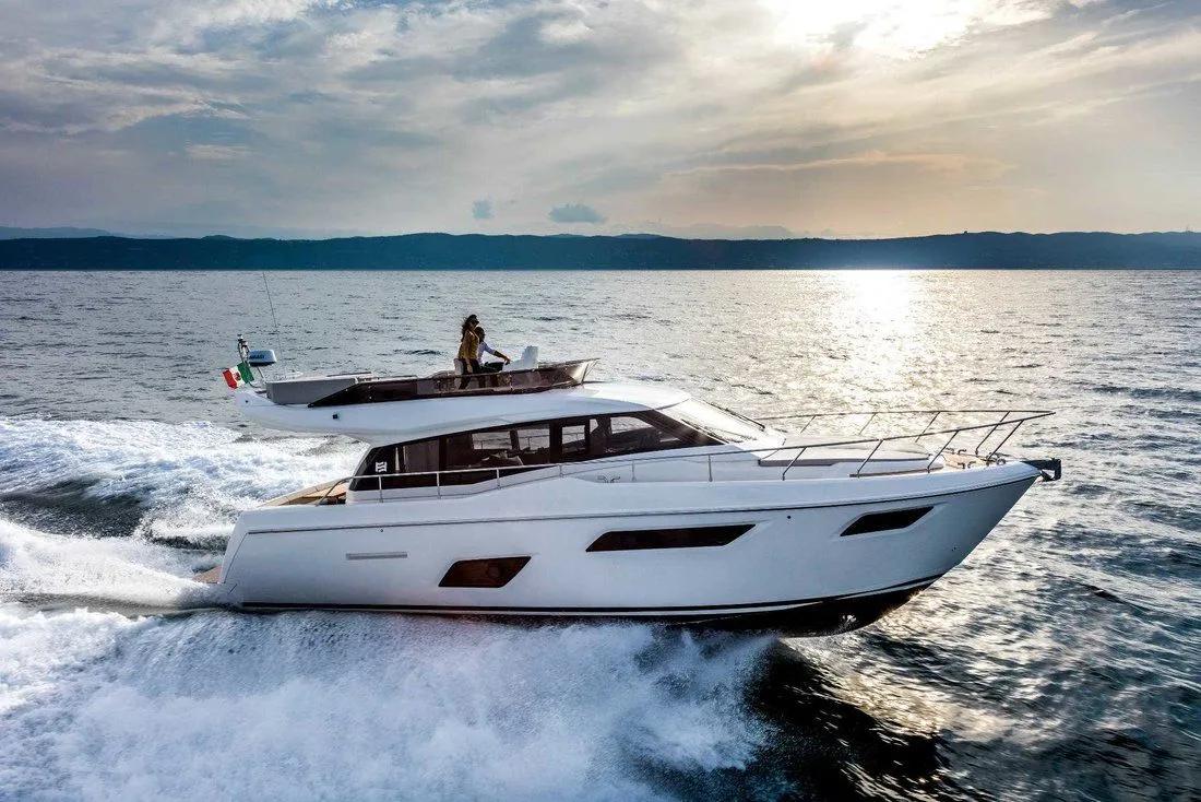 Exterior view of Lady Esmeralda, a Ferretti Yachts 450 motor yacht at Podstrana - Miljevac, Croatia