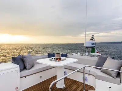 Deck of Lady Esmeralda, a Ferretti Yachts 450 motor yacht at Podstrana - Miljevac, Croatia