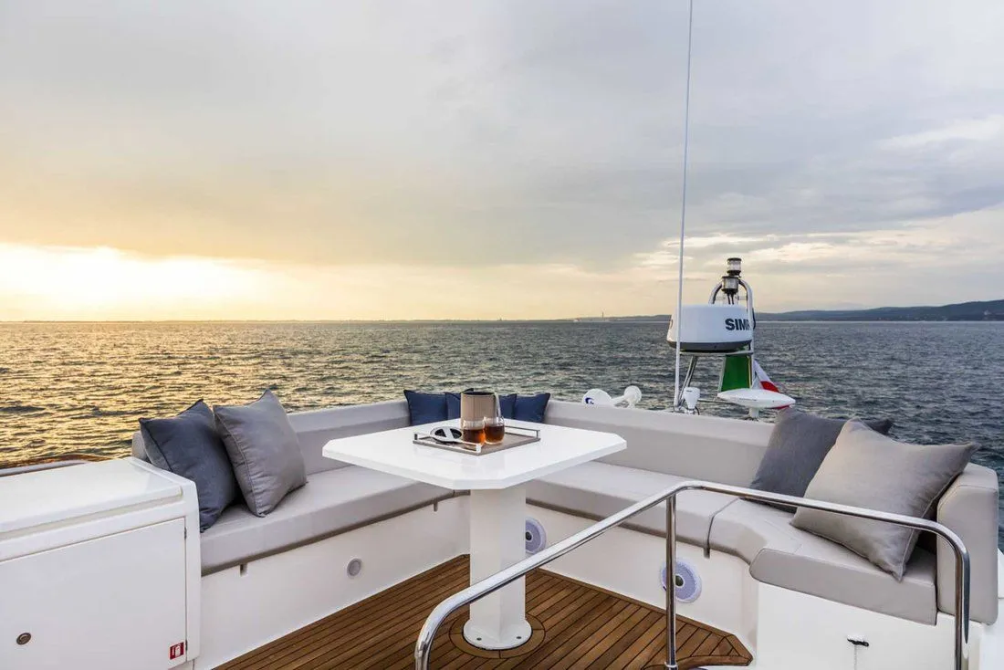 Deck of Lady Esmeralda, a Ferretti Yachts 450 motor yacht at Podstrana - Miljevac, Croatia