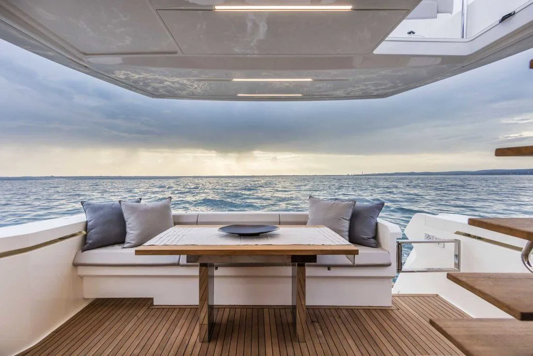 Deck of Lady Esmeralda, a Ferretti Yachts 450 motor yacht at Podstrana - Miljevac, Croatia