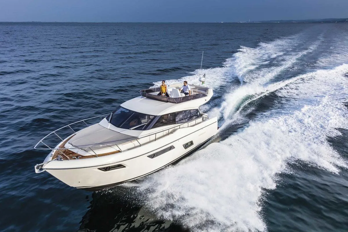 Exterior view of Lady Esmeralda, a Ferretti Yachts 450 motor yacht at Podstrana - Miljevac, Croatia
