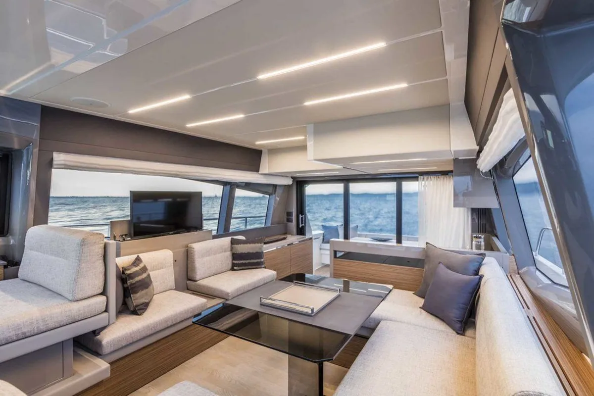 Salon of Lady Esmeralda, a Ferretti Yachts 450 motor yacht at Podstrana - Miljevac, Croatia