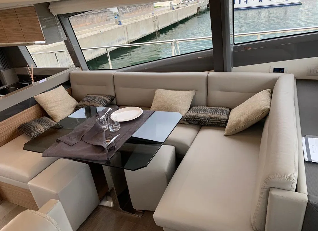 Salon of Lady Esmeralda, a Ferretti Yachts 450 motor yacht at Podstrana - Miljevac, Croatia