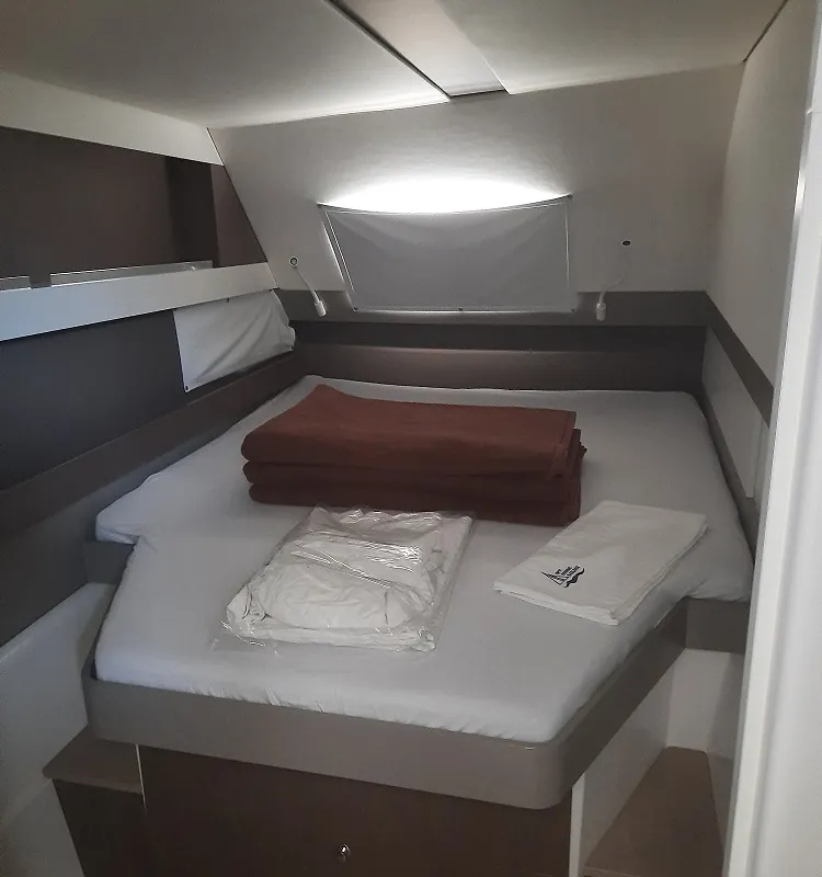 Cabin on Grampis, a Bali 4.1 catamaran at Marmaris, Turkey