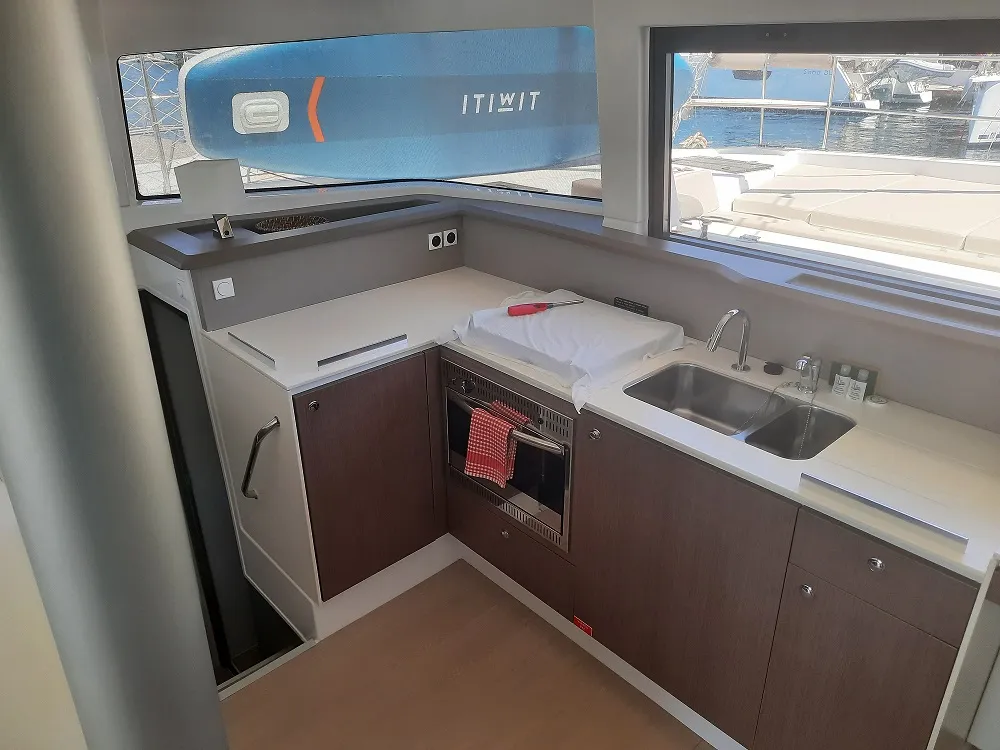 Galley of Grampis, a Bali 4.1 catamaran at Marmaris, Turkey