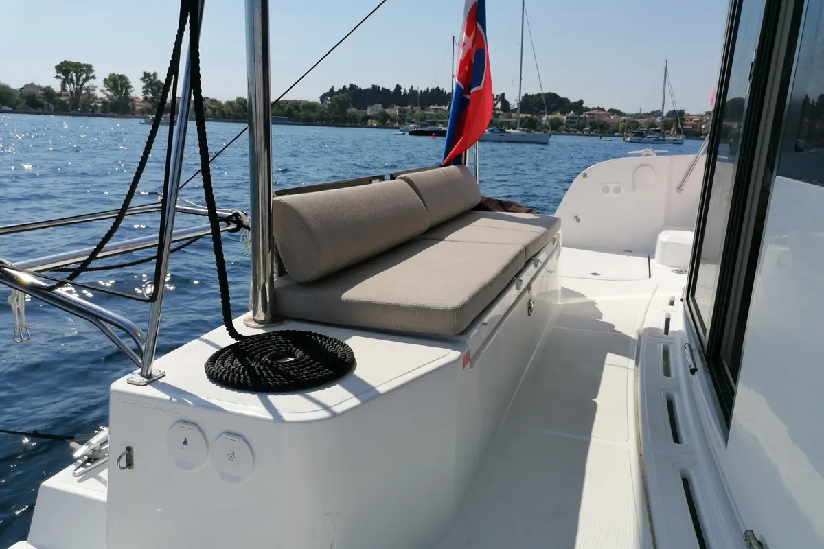 Deck of Sunny, a Bali Catspace catamaran at Municipal Unit of Lefkada, Greece