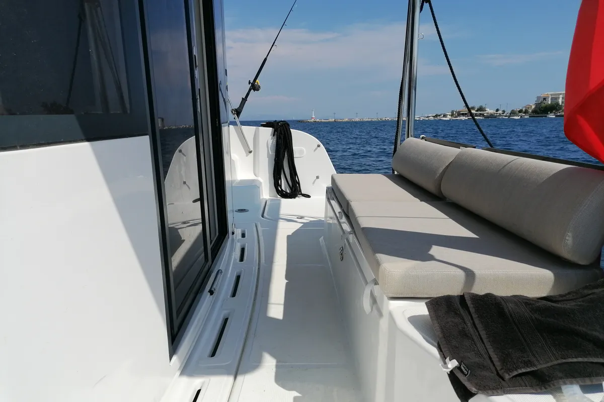Deck of Sunny, a Bali Catspace catamaran at Municipal Unit of Lefkada, Greece