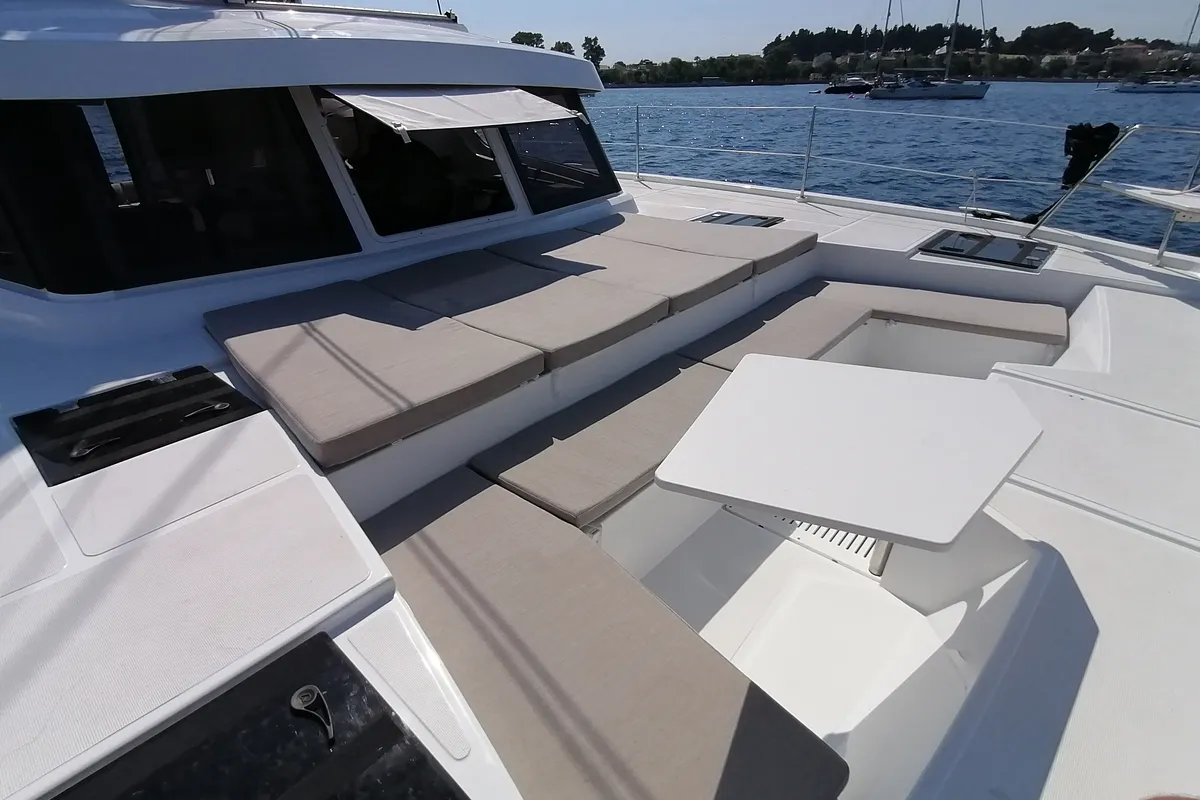 Deck of Sunny, a Bali Catspace catamaran at Municipal Unit of Lefkada, Greece