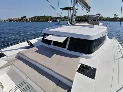 Deck of Sunny, a Bali Catspace catamaran at Municipal Unit of Lefkada, Greece