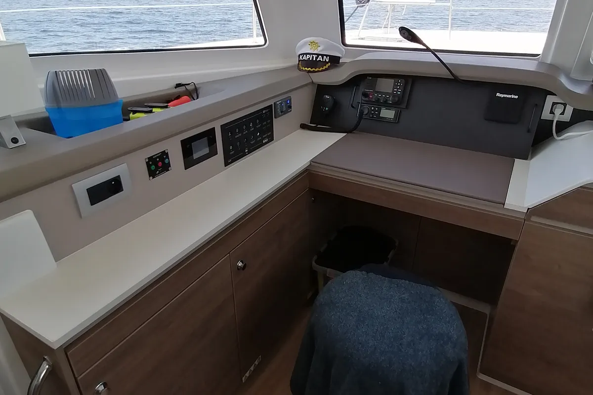Salon of Sunny, a Bali Catspace catamaran at Municipal Unit of Lefkada, Greece