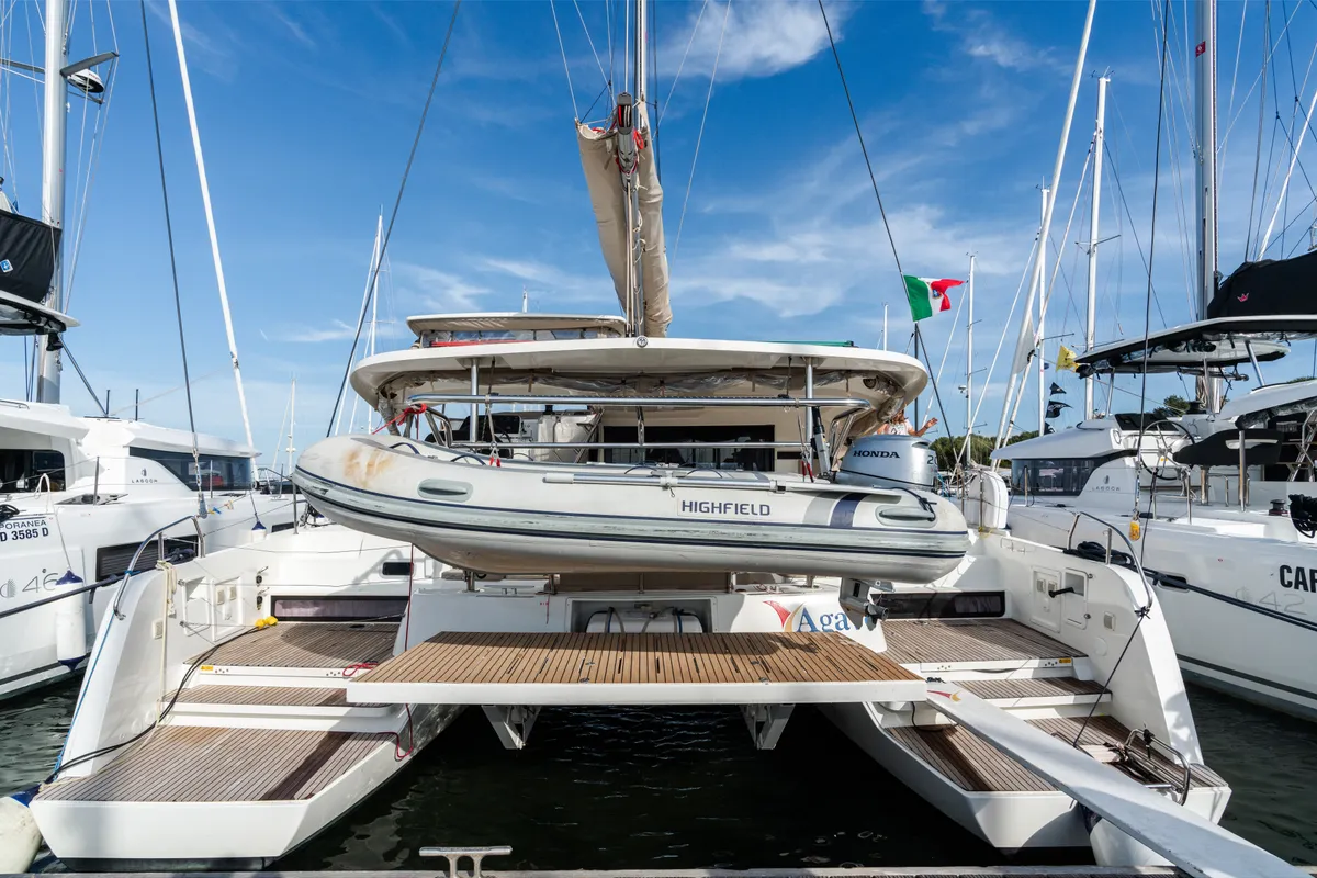 Exterior view of Agave - Premium line, a Lagoon 42 catamaran at Olbia, Italy