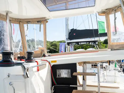 Cockpit of Agave - Premium line, a Lagoon 42 catamaran at Olbia, Italy