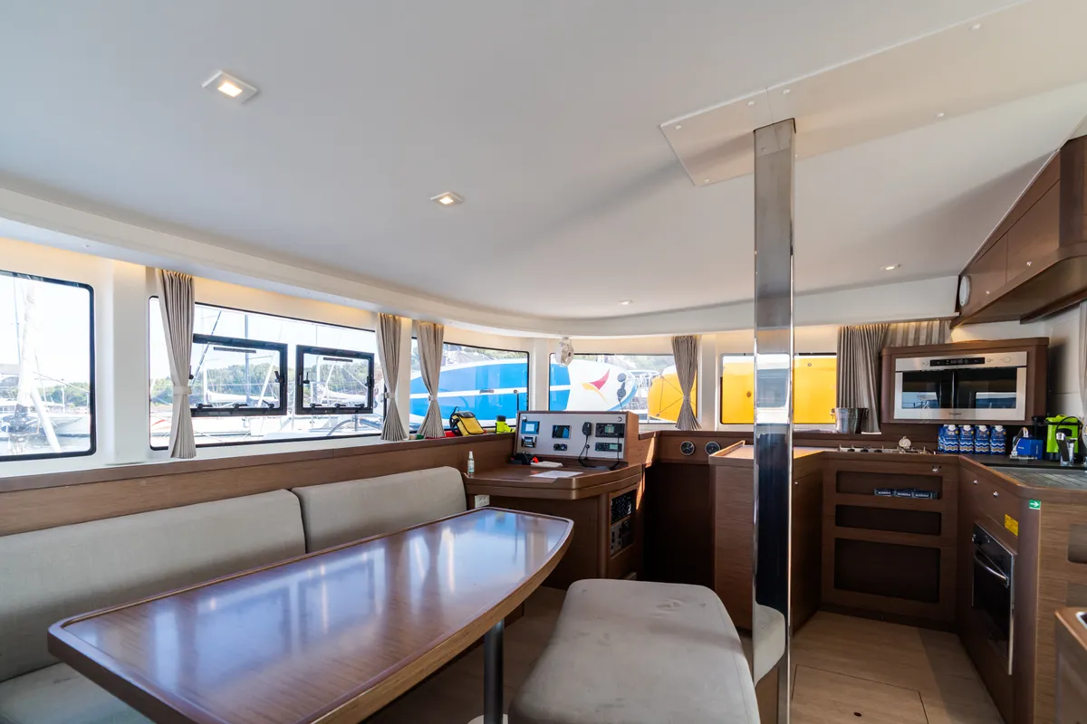 Salon of Agave - Premium line, a Lagoon 42 catamaran at Olbia, Italy
