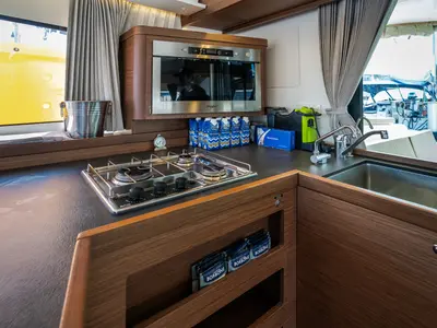 Galley of Agave - Premium line, a Lagoon 42 catamaran at Olbia, Italy