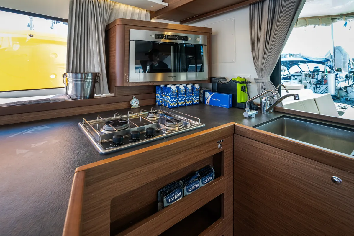 Galley of Agave - Premium line, a Lagoon 42 catamaran at Olbia, Italy