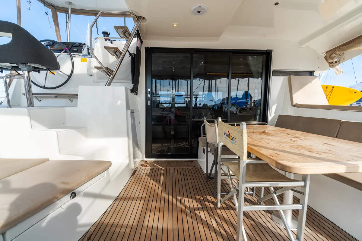 Deck of Agave - Premium line, a Lagoon 42 catamaran at Olbia, Italy