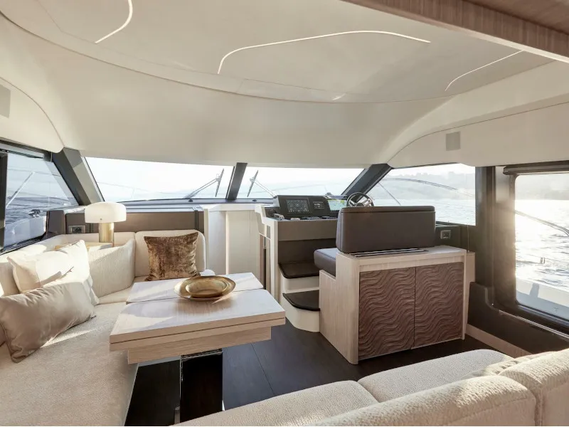 Salon of La Familia 2, a Gulet x-reuse motorboat at Palma de Mallorca, Spain