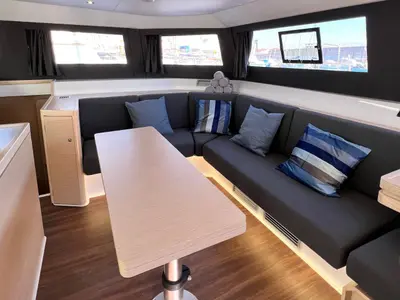 Salon of Stella, a Dufour 48 Catamaran catamaran at Olbia, Italy