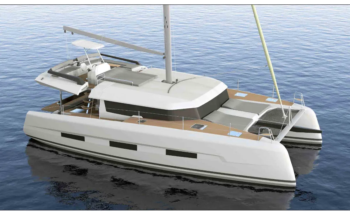 Exterior view of Stella, a Dufour 48 Catamaran catamaran at Olbia, Italy
