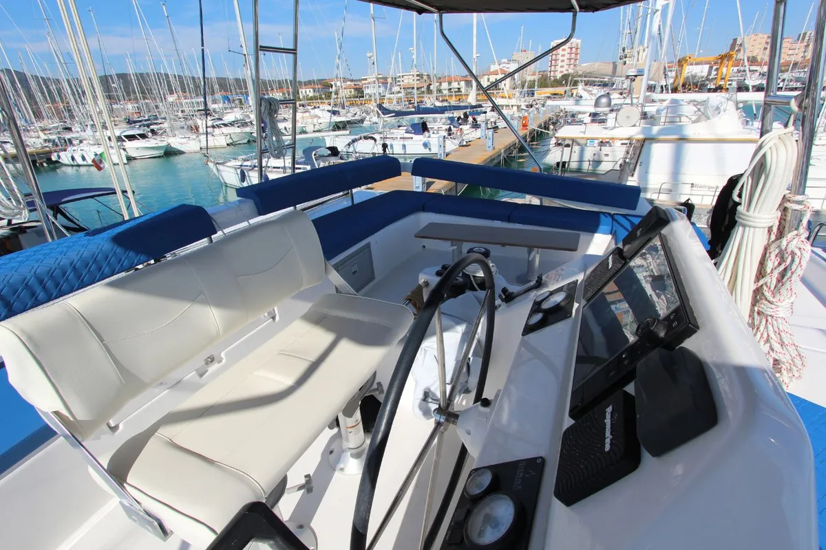 Deck of Stella, a Dufour 48 Catamaran catamaran at Olbia, Italy
