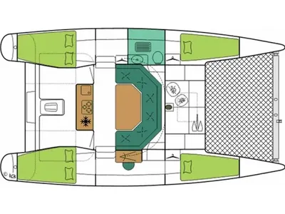 Floor plan of Smiley, a Fountaine Pajot Maldives 32 catamaran at Kerners, France