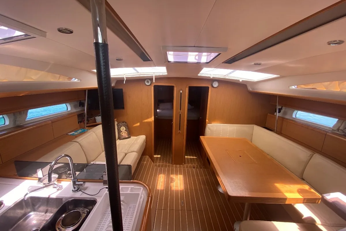 Salon of Agios Nikolaos , a Jeanneau 53 sailboat at Municipal Unit of Lefkada, Greece