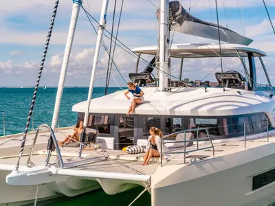 Deck of Soleanis III, a Lagoon Sixty 5 catamaran at Salerno, Italy