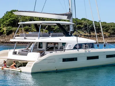 Exterior view of Soleanis III, a Lagoon Sixty 5 catamaran at Salerno, Italy