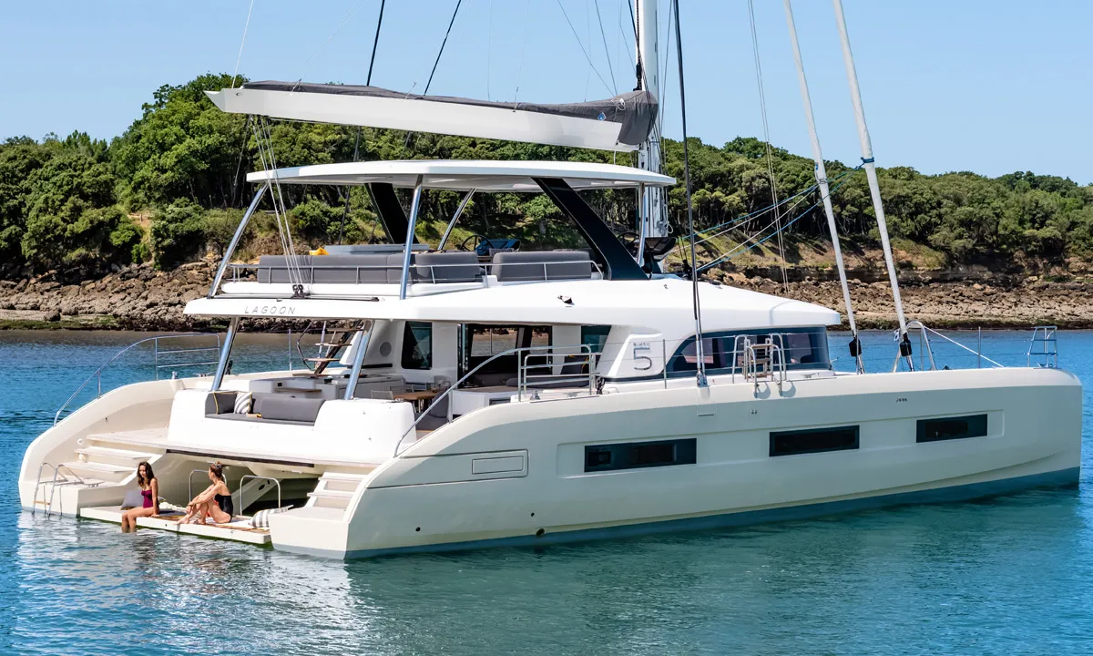 Exterior view of Soleanis III, a Lagoon Sixty 5 catamaran at Salerno, Italy