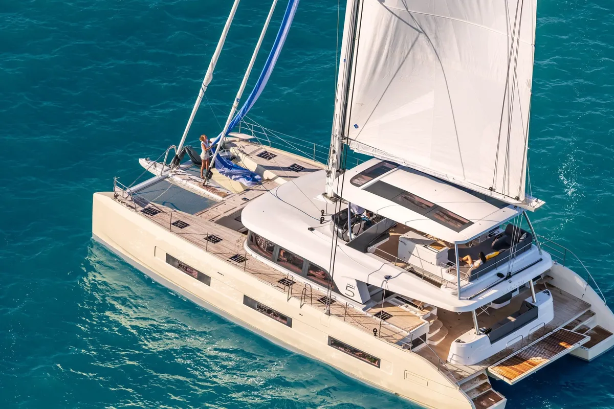 Exterior view of Soleanis III, a Lagoon Sixty 5 catamaran at Salerno, Italy
