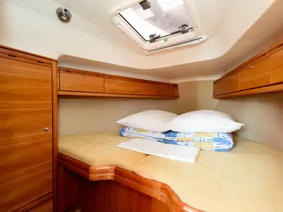 Cabin on Bimbo, a Bavaria 34 Cruiser sailboat at Grad Trogir, Croatia