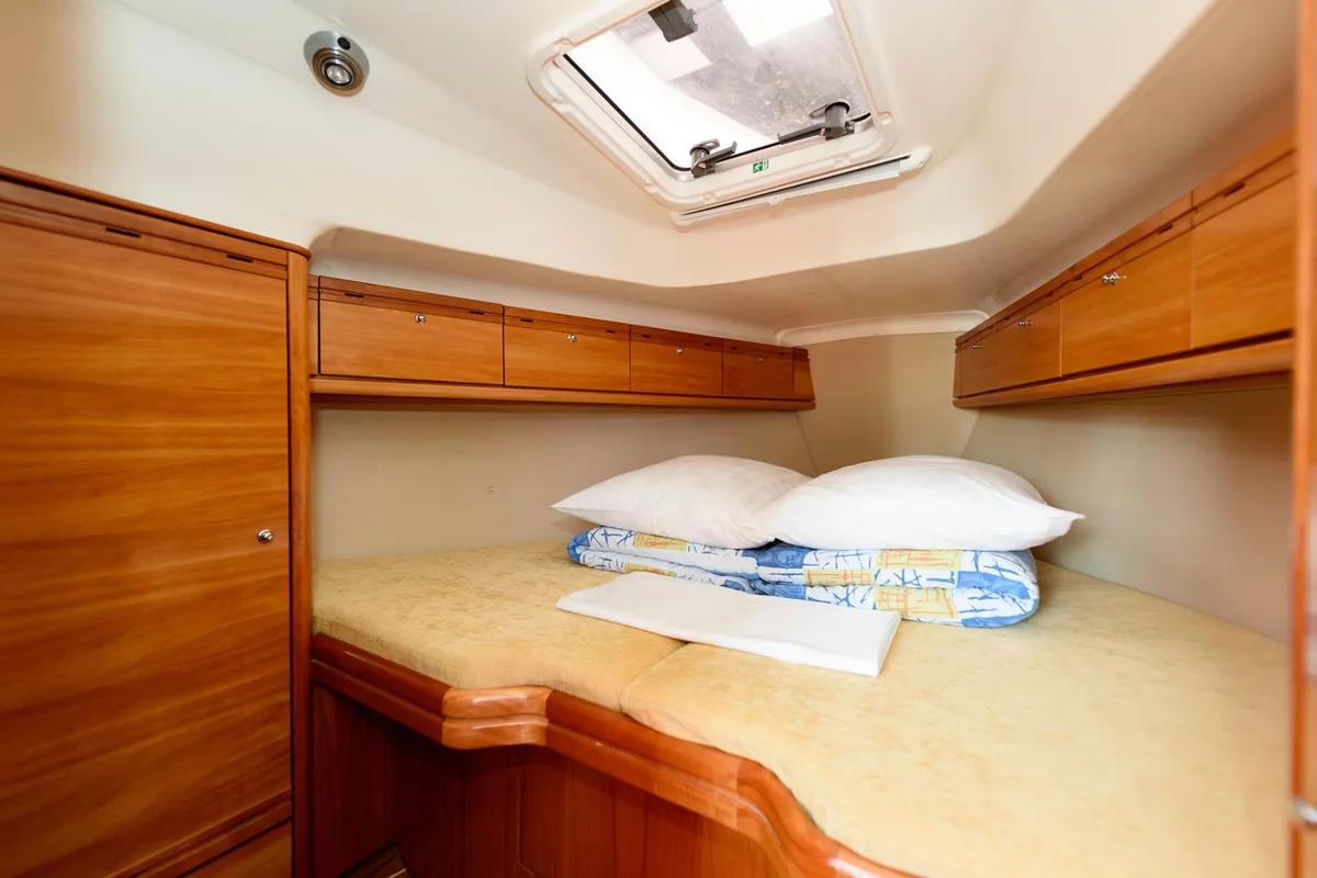 Cabin on Bimbo, a Bavaria 34 Cruiser sailboat at Grad Trogir, Croatia