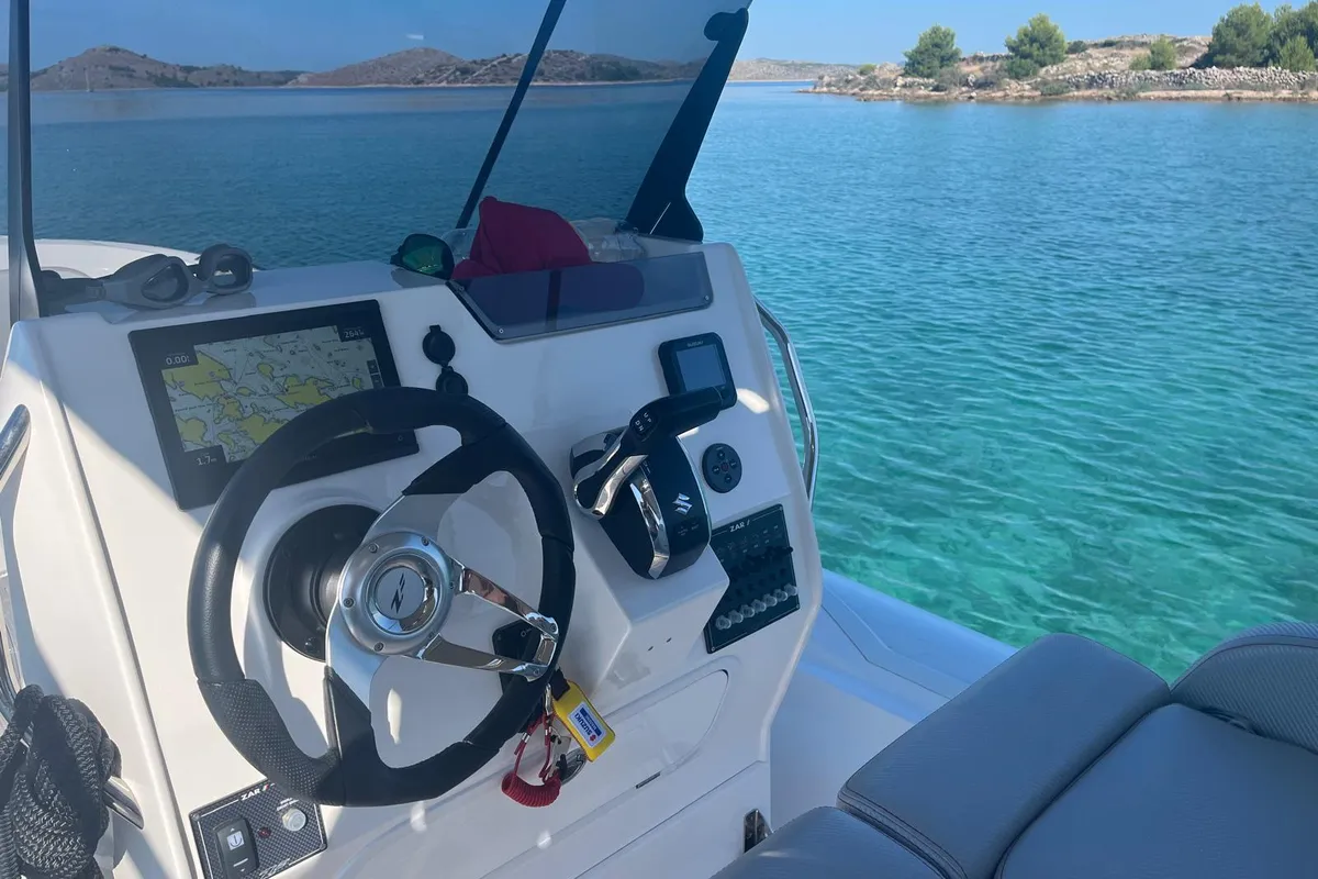 Cockpit of Maltesina, a ZAR 79 Sport Luxury RIB at Općina Sukošan, Croatia