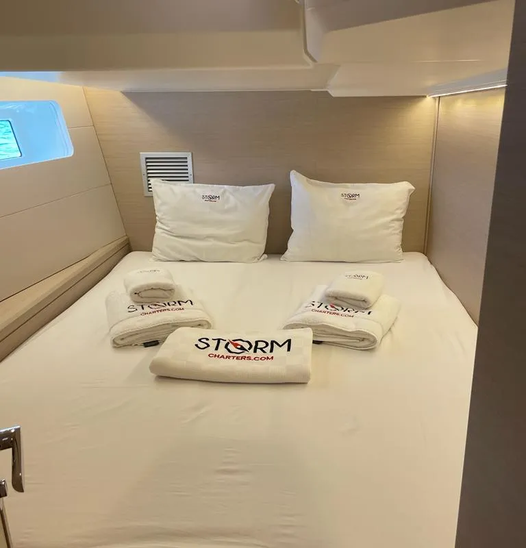 Cabin on Storm Dancer 2, a Jeanneau 54 sailboat at Marmaris, Turkey