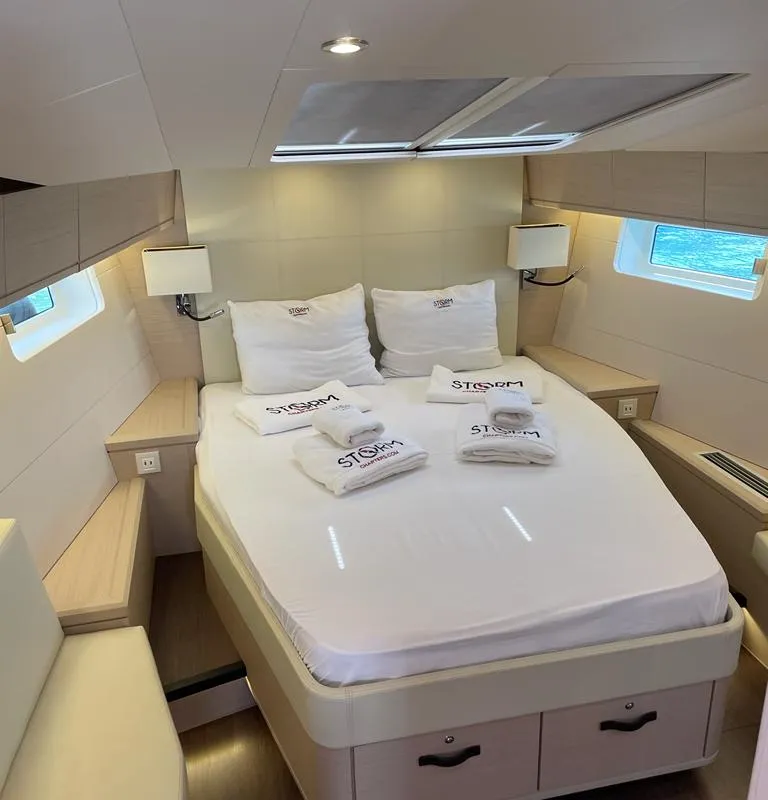 Cabin on Storm Dancer 2, a Jeanneau 54 sailboat at Marmaris, Turkey