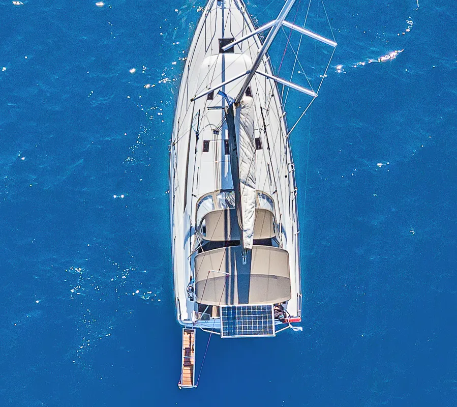 Exterior view of Kos 40.5, a Beneteau Oceanis 40.1 sailboat at Athens, Greece