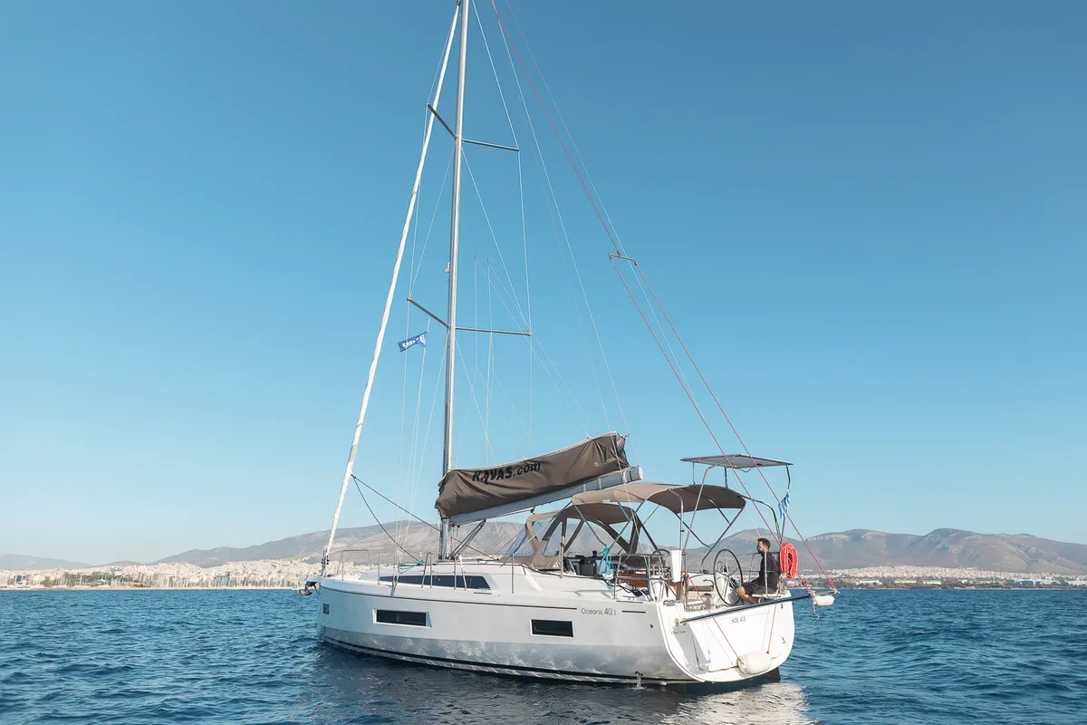Exterior view of Kos 40.5, a Beneteau Oceanis 40.1 sailboat at Athens, Greece