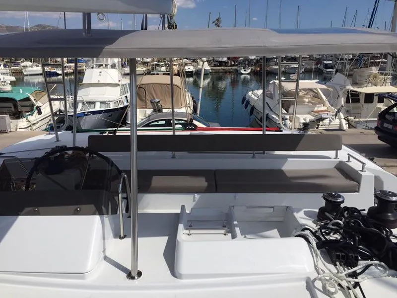 Deck of Solstice , a Lagoon 450 catamaran at Athens, Greece