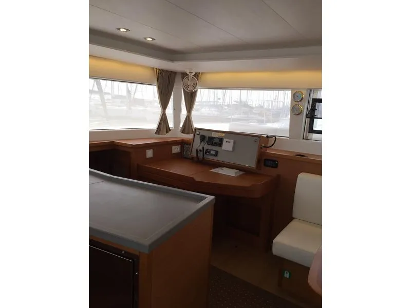 Cockpit of Solstice , a Lagoon 450 catamaran at Athens, Greece