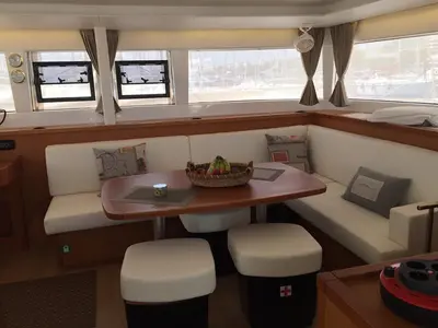 Salon of Solstice , a Lagoon 450 catamaran at Athens, Greece