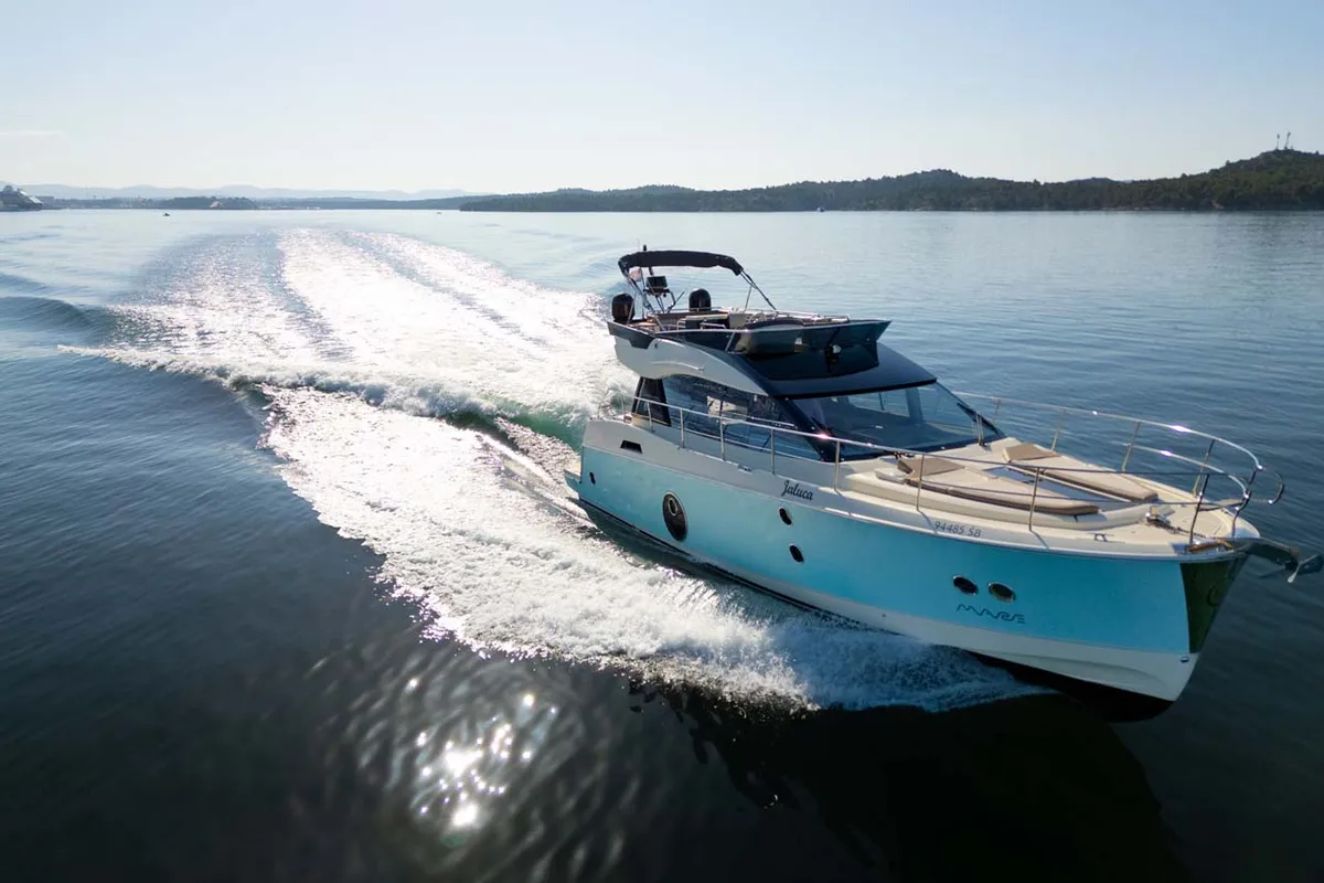 Exterior view of Victory, a Beneteau Monte Carlo 5 motor yacht at Šibenik, Croatia