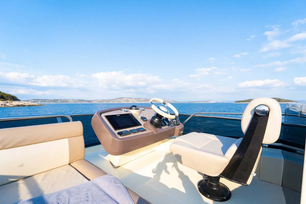 Cockpit of Victory, a Beneteau Monte Carlo 5 motor yacht at Šibenik, Croatia
