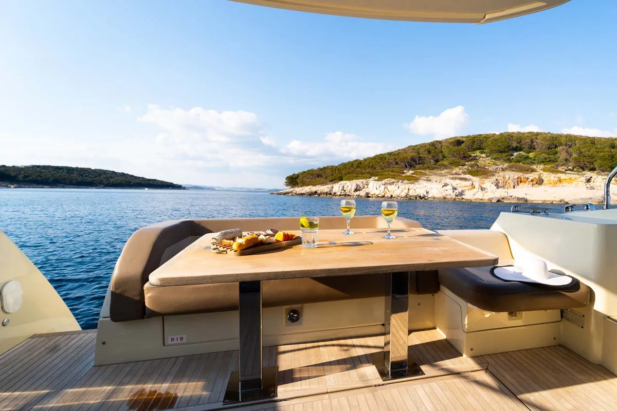 Deck of Victory, a Beneteau Monte Carlo 5 motor yacht at Šibenik, Croatia