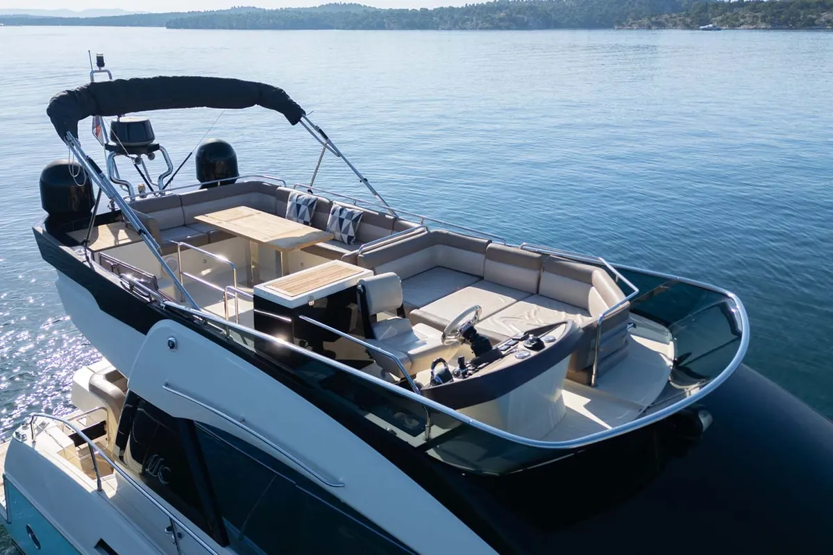 Deck of Victory, a Beneteau Monte Carlo 5 motor yacht at Šibenik, Croatia
