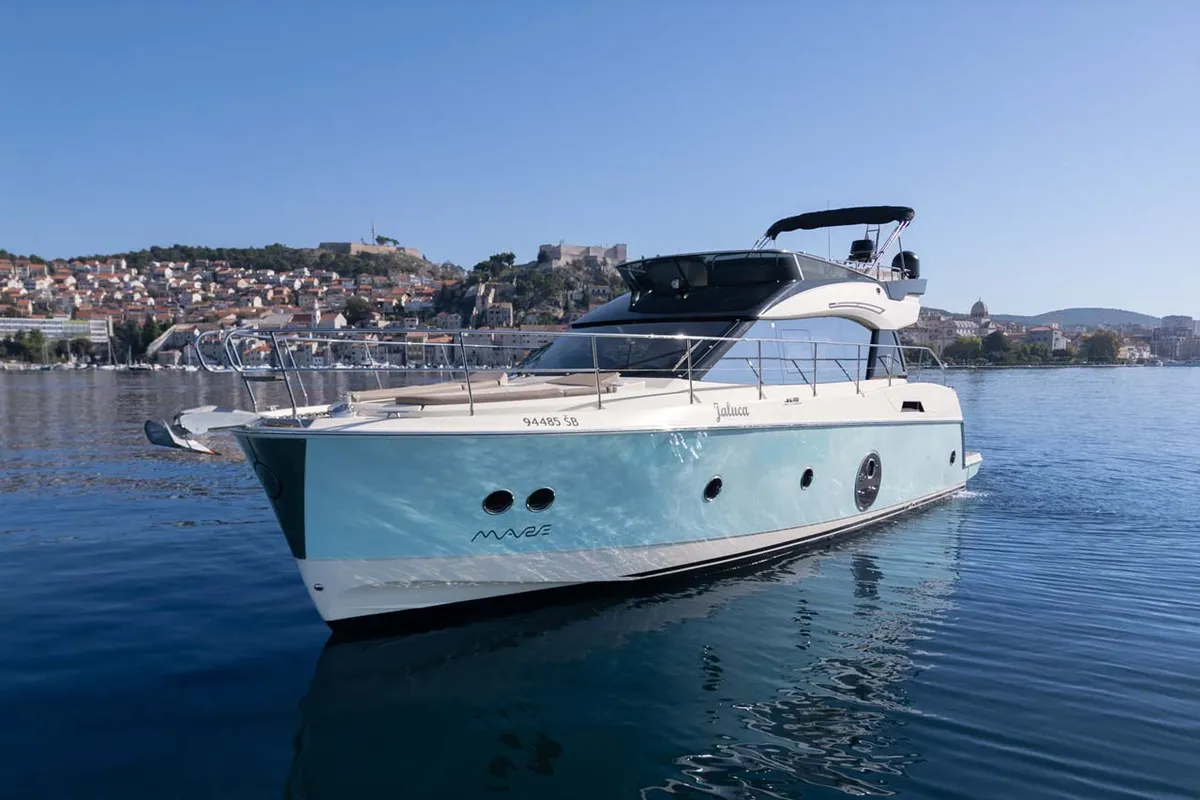 Exterior view of Victory, a Beneteau Monte Carlo 5 motor yacht at Šibenik, Croatia